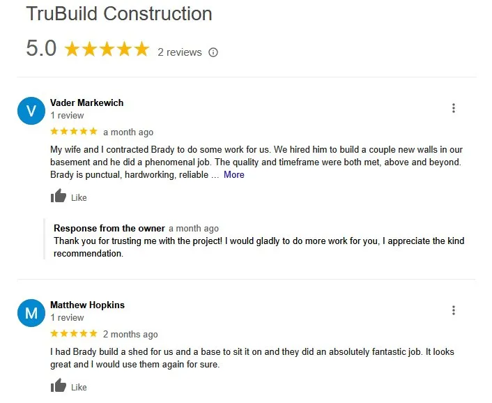 Google Customer Reviews for Trubuild Construction
